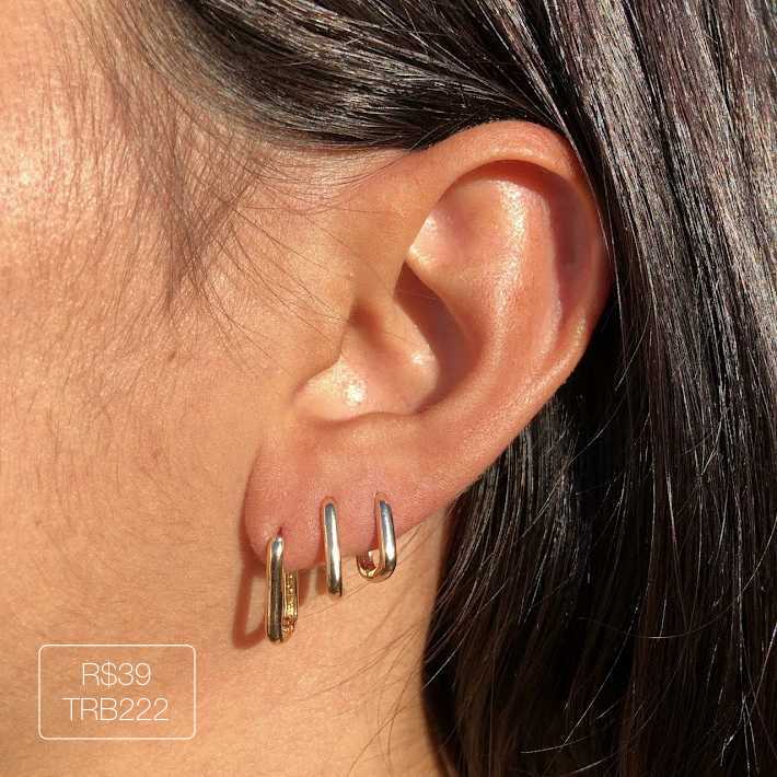 Trio Argola Quadrada Lisa Dourada